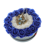 Blue floral arrangement with foam roses and charm bracelet 5