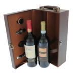 Box with accessories and bottles of Italian red wine