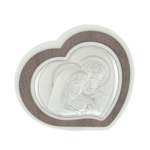 Szent Család kivágott szív ikon ezüstözött 15 cm