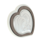 Holy Family Cutout Heart Icon Silver Covered 15cm 3