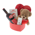 Gift set with love message, teddy bear, keychain and personalized bottle