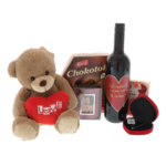 Women's gift set with teddy bear, jewelry, photo frame and sweets