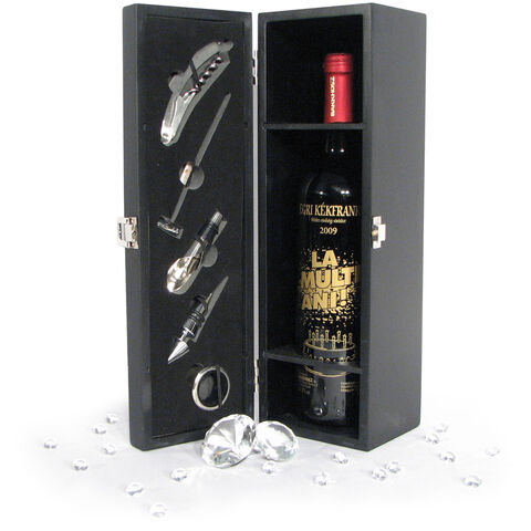 Wine bottle box with accessories