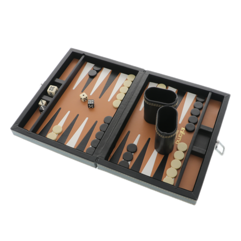 Exclusive mini backgammon game in eco leather box 23cm