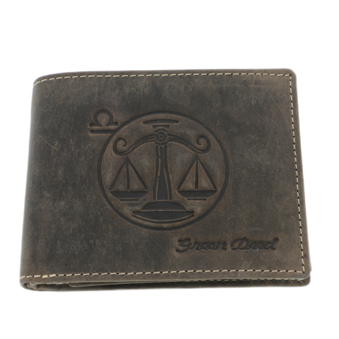 Men's wallet brown natural leather zodiac Libra