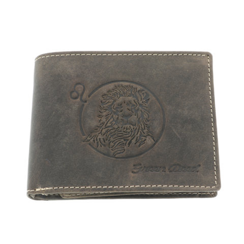 Zodiac Leo brown natural leather men's wallet
