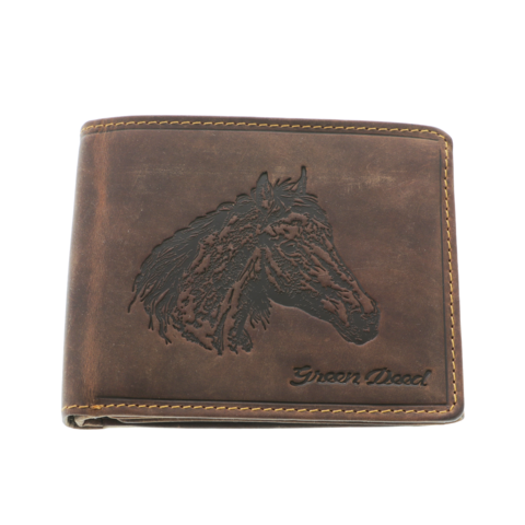 Leather wallet brown horse head 10x12 cm