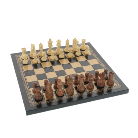 Elegant chess with leather board and acacia wood pieces 26cm