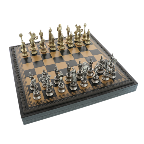 Exclusive chess box leather, metal pieces Napoleon 35cm