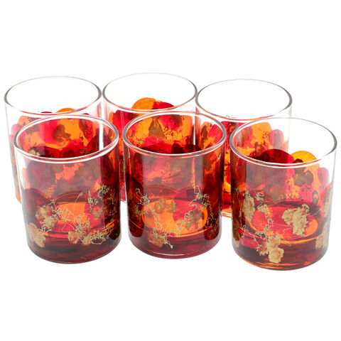 Set of 6 hand-painted orange whiskey glasses