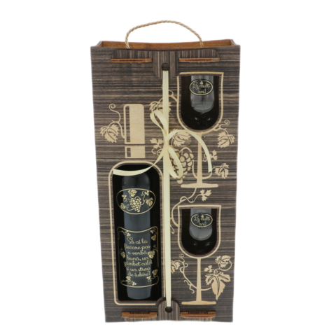 Personalized wine gift set At Every Step with glasses in a wooden box