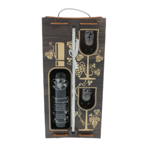 Silver wedding gift set personalized wine with glasses in a wooden box