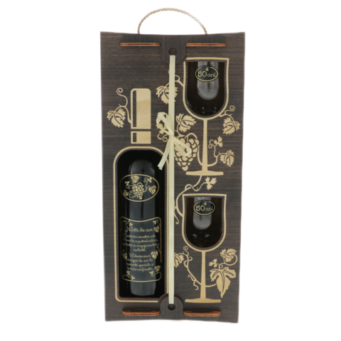 Personalized Golden Wedding wine gift set with glasses in a wooden box