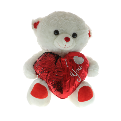 Plus teddy bear white 45 cm with red embroidered heart